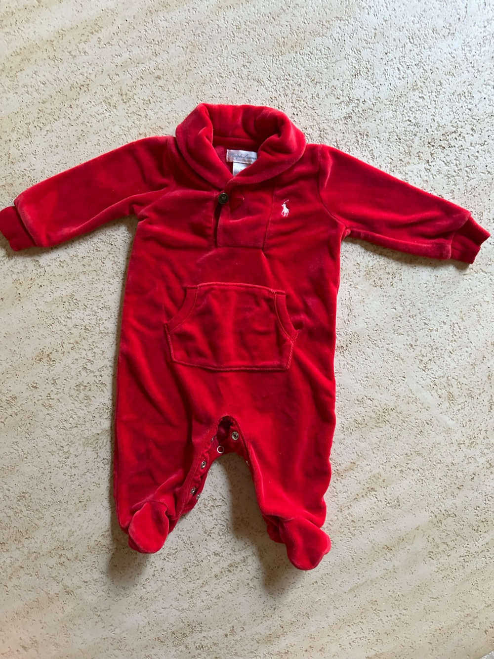 Ralph Lauren Red Velour Footed One-Piece